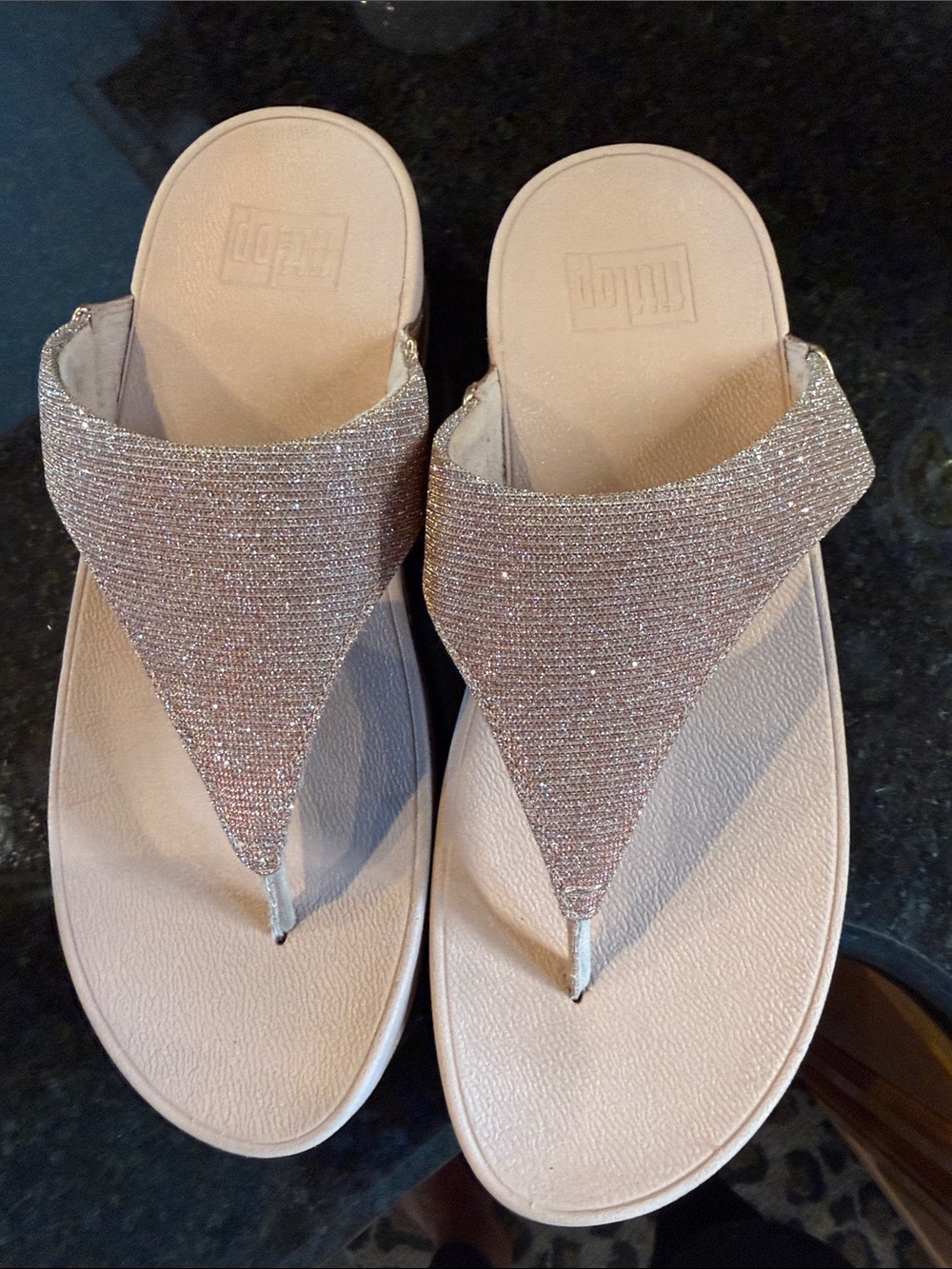 Fitflop Rose Gold Sparkle Thong Sandals